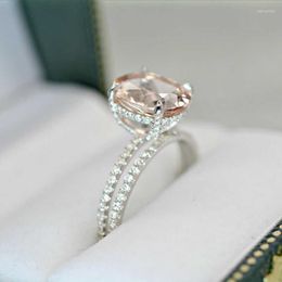 Wedding Rings Ring Maat 6-10 Europese en Amerikaanse mode Inlay Light Champagne Imitatie Zirkon Damesset