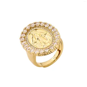 Anneaux de mariage Bague Femme Plaqué Or 18 Carats Zircon Shell En Relief Vierge Marie Réglable Doux Romantique Mode Bijoux Cadeau Pour Les Amoureux