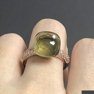 Anneaux de mariage Anneaux 11.6X7Mm Big Stone Natural Crystal Candy Ring avec Zircon Transparent pour les femmes Bijoux Cadeau Anniversaire Drop Delive Ote4A