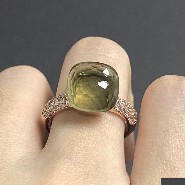 Anillos de bodas Anillos 11.6x7mm Piedra grande Anillo de caramelo de cristal natural con circón transparente para mujeres Regalo de joyería Gota de cumpleaños Delive OTE4A