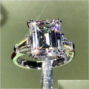 Trouwringen Ringen Luxe Emerald Cut 4Ct Lab Diamond Ring 100 Originele 925 Sterling Sier Verlovingsband Voor Vrouwen Bruidssieraden