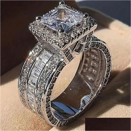 Anillos de boda Anillos Joyería de lujo única Princesa Corte Whie Topaz Cz Diamante Fiesta Eternidad Mujeres Anillo de boda Anillo Regalo Gota Entregar Otzag