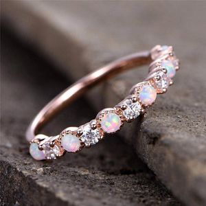 Wedding Rings Romad CZ Opal Women Fire Stone Ring Eternity Band voor bruids verloving sieraden Valentijnsdag Gift R4