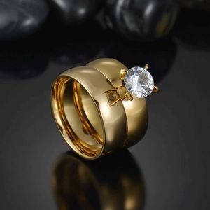 Allocations de mariage Double bague romantique pour femmes Love Lover Party Fashion Fashion Rignestone Clean Crystal Rings Bijoux Gift High Quality