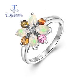 Trouwringen Romantisch bloemontwerp Rijk Natuurlijke kleur Opal Toermaline Ring Women S 925 Sterling Silver Fine Jewelry Cadeau 230822