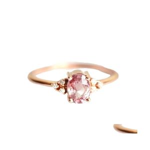 Wedding Rings Romantische roze kubieke zirkoon stenen prinses met roségouden kleurbetrokkenheid accessoires klein delicaat voor dameswedding d dhc5y