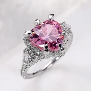 Trouwringen Romantisch Roze Hart CZ Engagement Hoge Kwaliteit Temperament Zoete Vrouwen Accessoires Mode-sieraden Drop