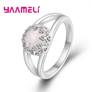 Anneaux de mariage romantique blanc rond opale de feu pour les femmes 925 en argent sterling couleur fiançailles charmant bijoux promesse cadeau