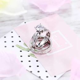 Wedding Rings Romantisch zirkon paar ringen roestvrijstalen heren en eenvoudige kristal vrouwen ringen set bruiloft sieraden