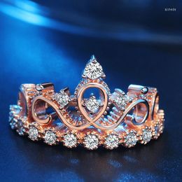 Anneaux de mariage couleur or Rose mode cristal couronne bague femme Anillos Mujer fiançailles Anelli Donna Anel Bagues bijoux