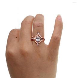 Wedding Rings Rose Gold Color Fashion Stacking Sieraden Ring Set van 3 PCS Prong Setting White Bling CZ Opal Women Engagement Band