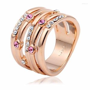 Wedding Rings Rose Gold Color Vine volledige multi -kristallen brede cocktail voor vrouwen meisjes anillos bague anel feminino aneis vinger sieraden