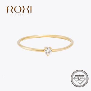Trauringe ROXI 18K vergoldeter Ring für Damen 0,1ct Test D Diamant Solitärring Ehering Verlobung Braut schlichter Ring 231218