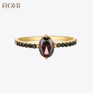 Anneaux de mariage ROXI forme d'oeuf exquis cristal noir pour les femmes Couple 925 en argent Sterling bague de fiançailles cadeau bijoux 230729