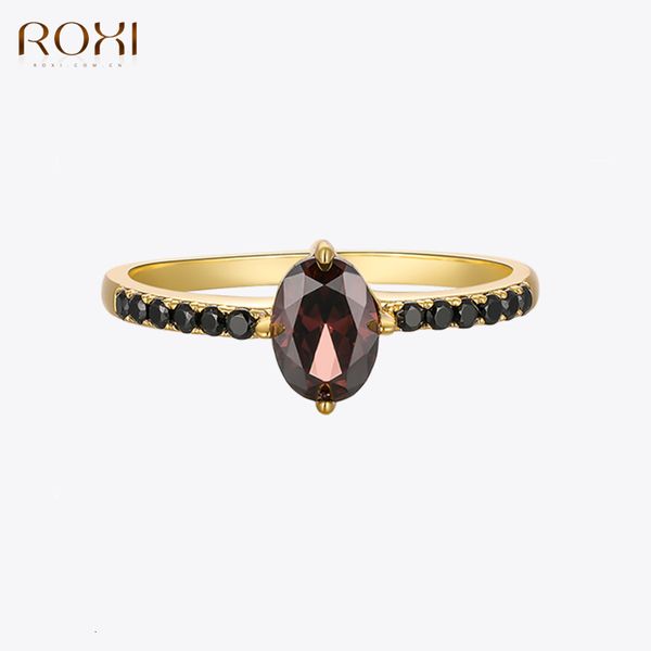 Anillos de boda ROXI forma de huevo exquisito cristal negro para mujeres pareja 925 anillo de compromiso de plata esterlina regalo joyería 230729