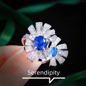 Anneaux de mariage Ruzzallati luxe double fleur simulation saphir bague scintillante zircone cubique bijoux de fiançailles