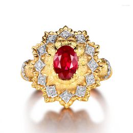 Anillos de boda RUZZALLATI Vintage Charms Lab Ruby Red CZ para mujer Noble chapado en oro anillo redimensionable mujer fiesta joyería regalo