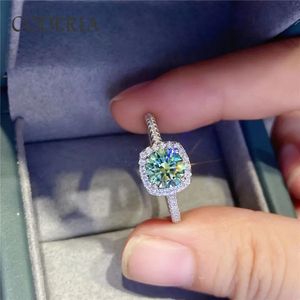 Anneaux de mariage S925 Argent 3 0CT Bleu Vert Bague Brillant Coupe Sparkling Diamant Bijoux Femme Fiançailles Cadeau De Luxe 231127