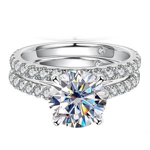 Trouwringen S925 Silver Center Stone Diamond Ring Ronde Vier Prong Vergulde Verlovingsset Ring Fijne Sieraden 230715