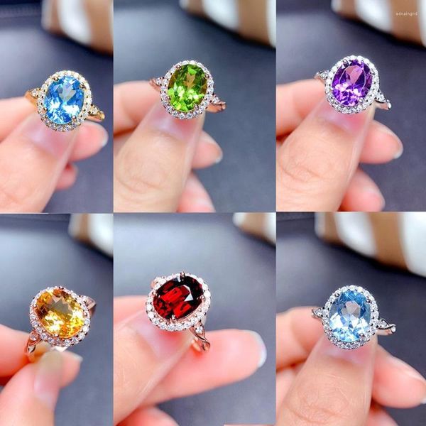 Anneaux de mariage S925 Argent Mode Couleur Bijoux Imitation Topaze Naturelle Améthyste Jaune Cristal Olivine Rouge Grenat Bague de Fiançailles