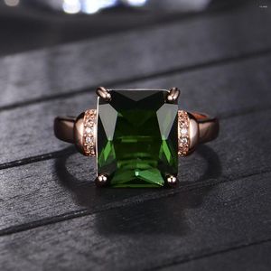 Bagues de mariage S925 Produit argenté Tempérament de mode rectangle émeraude Tourmaline Treasure coloré Bague ouverte Femme Rose Gold