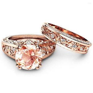 Anneaux de mariage S925 Sterling Silver European And American 14k Rose Gold Plaqué Champagne Gem Bague de Fiançailles Bijoux Colorés