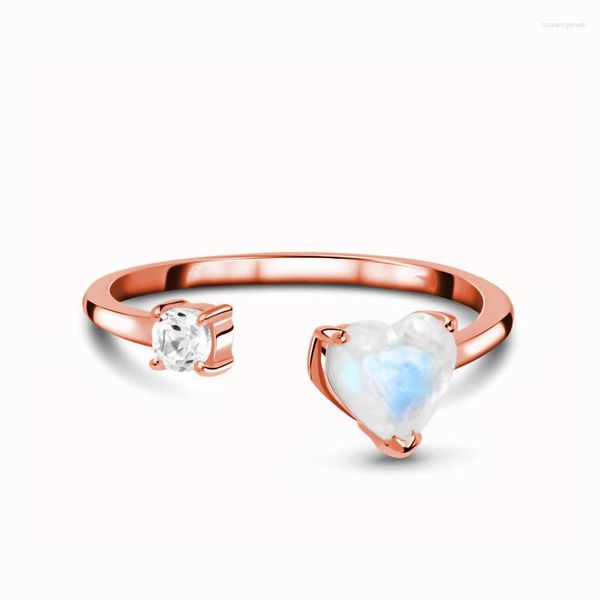 Anillos de boda S925 Plata esterlina Versátil Moda Moonstone Open Rose Gold Ring Mujeres