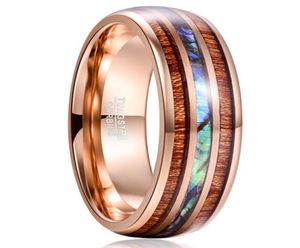 Trouwringen Verkopen 8MM Acacia Abalone Shell Tungsten Stalen Ring Mannelijke Rosé Goud Verlovingsverjaardag Cadeau Hout Mannen Bague Homme5386855