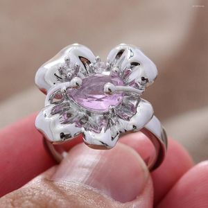 Anneaux de mariage vendre fleur à la mode brillant rose cristal platine plaqué femme bague de fête en gros bijoux pour femmes ne se fanent jamais cadeaux