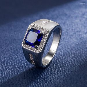 Anillos de boda que venden simulación con incrustaciones de zafiro delicado circón moda esmeralda piedra preciosa anillo simple para hombres en Europa y América