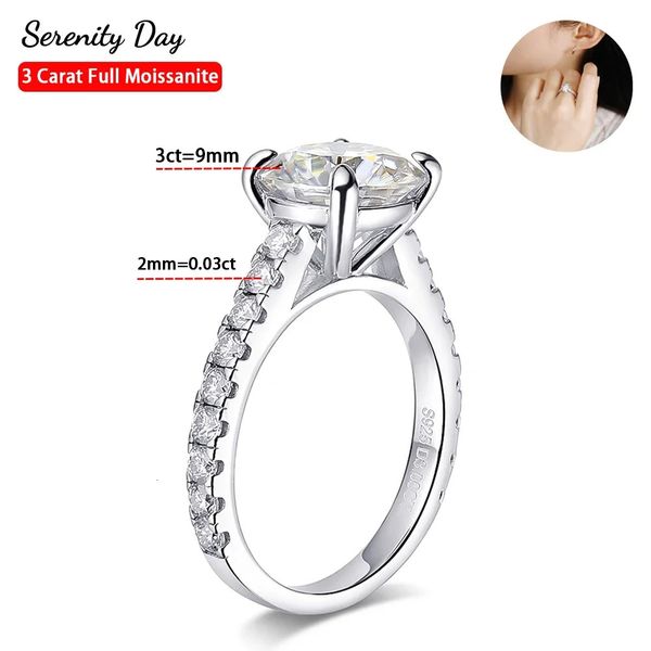 Anneaux de mariage Serenity Day Real D Couleur 9mm 3 Carat Bague complète pour femmes 100% Sterling Silver Band Plate Pt950 Fine Jewelry Wholesale 231219