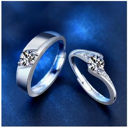 Anneaux de mariage Ensembles Hommes Femmes Bijoux Couple Bagues Sertie de diamants 925 Bagues de fiançailles en argent hématite Zircon Bague d'amour Glacé Charms vintage