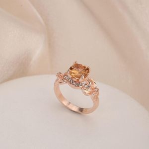 Trouwringen Seusuk Fashion Luxe Champagne Zirkon Stone Rose Gold kleur voor vrouwen meisje elegante verloving sieraden
