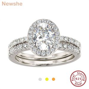 Trouwringen She 2pcs Halo Oval Cut Engagement Ring Wedding Set voor vrouwen Solid 925 Sterling Silver AAAAA CZ Gold Jewelry 230410