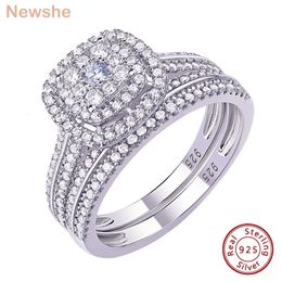 Anillos de boda ella 2 piezas Anillos de boda para mujer Sólido 925 Anillo de compromiso de plata esterlina Conjunto nupcial 1.6Ct Halo Corte redondo AAAAA Zircon 230729