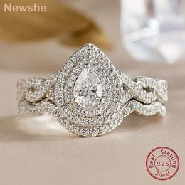 Trouwringen zij Halo Pear Cut AAAAA Kubieke Zirkoon 925 Sterling Zilver Engagement Voor Vrouwen Band Bruidsring Set 230830