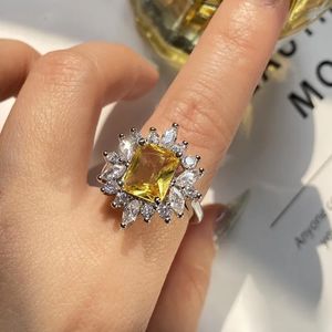 Anneaux de mariage brillant jaune diamant ensemble complet Zircon femmes bague de mariage dîner mariée artisanat cadeau 230928