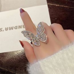 Trouwringen Glanzend Strass Vlinderring Delicaat Verstelbare Vinger Accessoires voor Vrouwen Meisjes Mode-sieraden Verjaardagscadeaus 231124