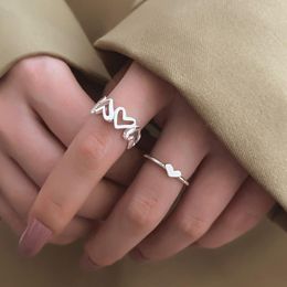 Wedding Rings Silver Color Hollowed Heart Shape Open Ring Set Design Leuke mode voor vrouwen Girl Gifts verstelbare verjaardagsfeestjes