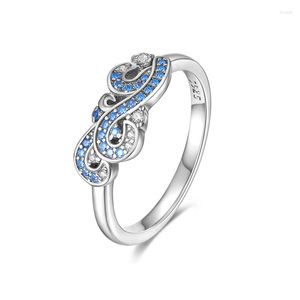 Anneaux de mariage couleur argent scintillant bleu océan vagues doigt pour femme bague femme bijoux cadeau inhabituel fille