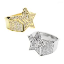 Anneaux de mariage Silvler Gold Couleur Taille 9 10 11 Cadeau de Noël de luxe pour garçon ami Cool Iced Out Star Cz Sparking Bling Ring Hommes