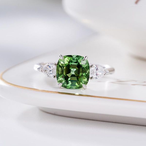 Anneaux de mariage Simple classique plaqué argent carré Zircon ouvert pour les femmes brillant vert CZ pierre incrustation bijoux de mode cadeau de fête