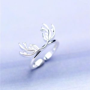 Anneaux De mariage Simple Cristal Elk Antlers Anneau Réglable Corne De Cerf Couleur Argent Pour Femmes Bijoux Cadeau Non Fading Joyas De Plata