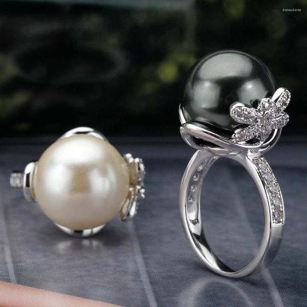 Anneaux De Mariage Simple Exquis Baroque Perle Bague En Argent Asymétrique Zircone Pour Les Femmes Fiançailles Éternité Bijoux Toute Grande Vente