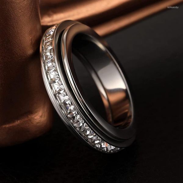 Anillos de boda Moda simple Eternidad Banda Cubic Zirconia Oro rosa / Color plata para mujeres Hombres Joyería de acero de titanio Regalo romántico