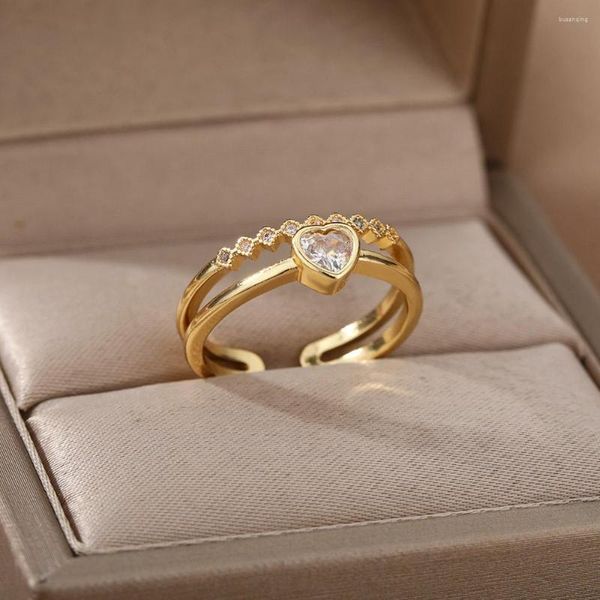 Anneaux de mariage Simple Coeur Bague Mignon Zircon Réglable Doigt Romantique Cadeau D'anniversaire Pour Petite Amie Femmes Pierre Bijoux Bague BFF