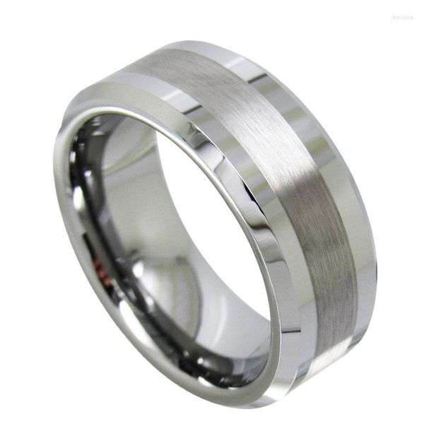 Anillos de boda, anillo de carburo de tungsteno de 8MM de ancho, pulido alto, sencillo, para regalo de hombre, acabado cepillado, ajuste cómodo, grabado personalizado