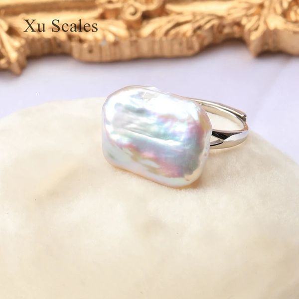 Anillos de boda Anillo de perlas cuadrado en forma de barroco de agua dulce natural simple abierto se puede ajustar 16-20 mm en tamaño 925 joyería de plata para mujer 231108