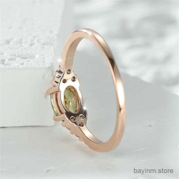 Bagues de mariage simples petites anneaux de pierre verte olive rose couleur or couleur zircon ovale empilage minimaliste anneaux minces pour les fêtes de fête de fête