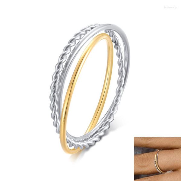 Anneaux de mariage simple bande de torsion trois-en-un en acier inoxydable pour les femmes Triple anneau de roulement entrelacé promesse anniversaire